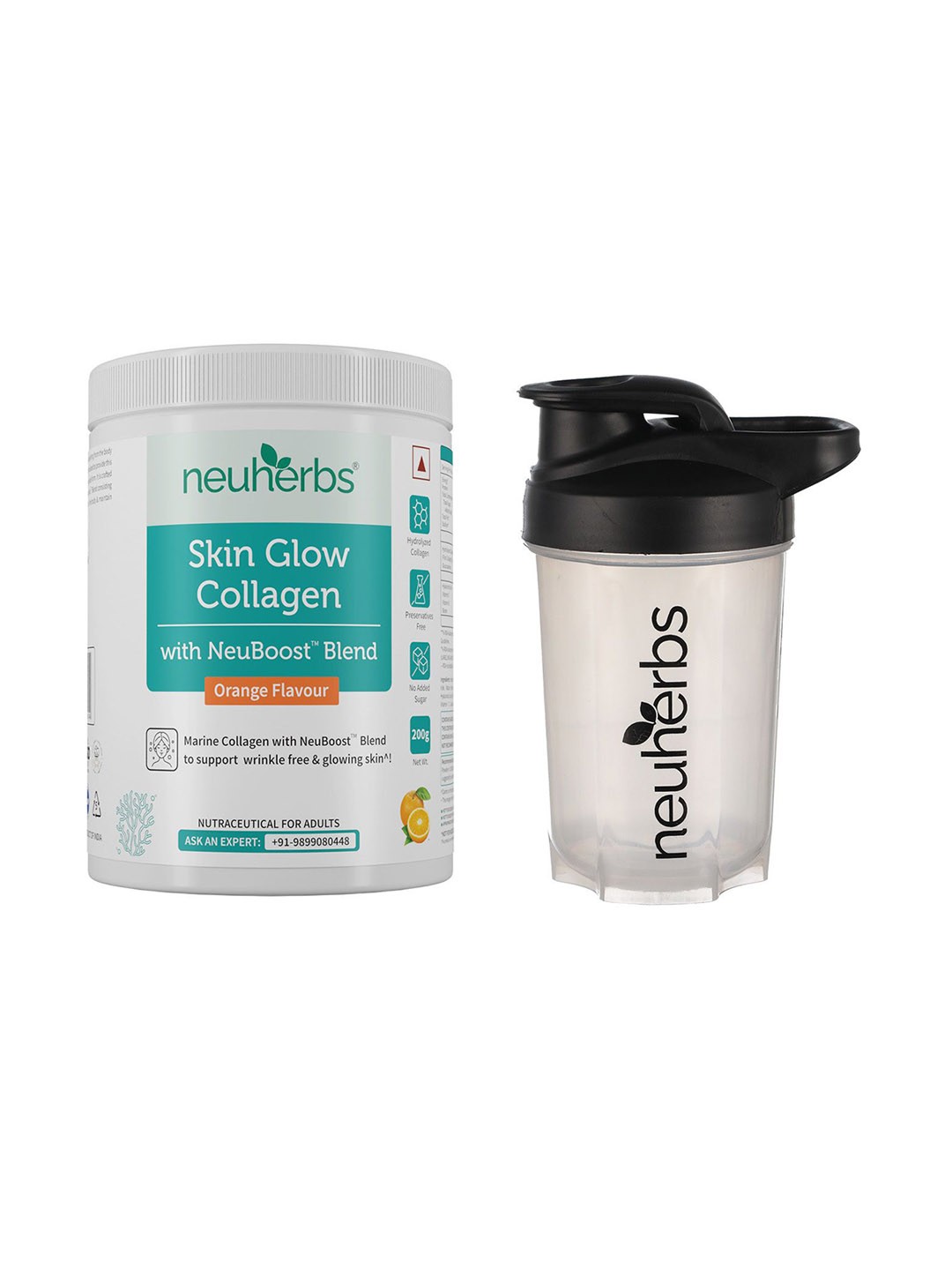 

Neuherbs Set Of 2 Skin Glow Collagen Protein - 200 g & Protein Shaker Bottle- 400 ml, White