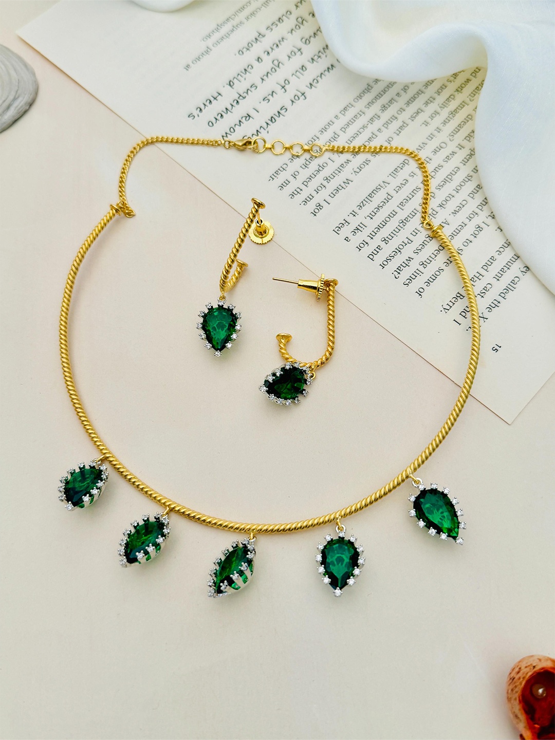 

ABDESIGNS Gold-Plated American Diamond-Studded Hasli Jewellery Set