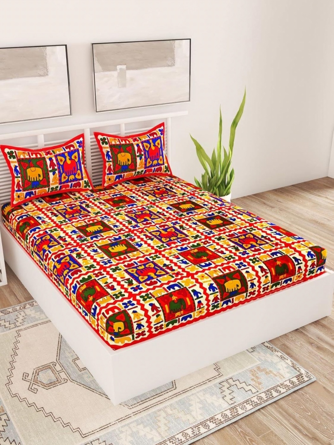 

AYAT COLLECTION Red Cartoon Characters 144 TC Queen Bedsheet with 2 Pillow Covers