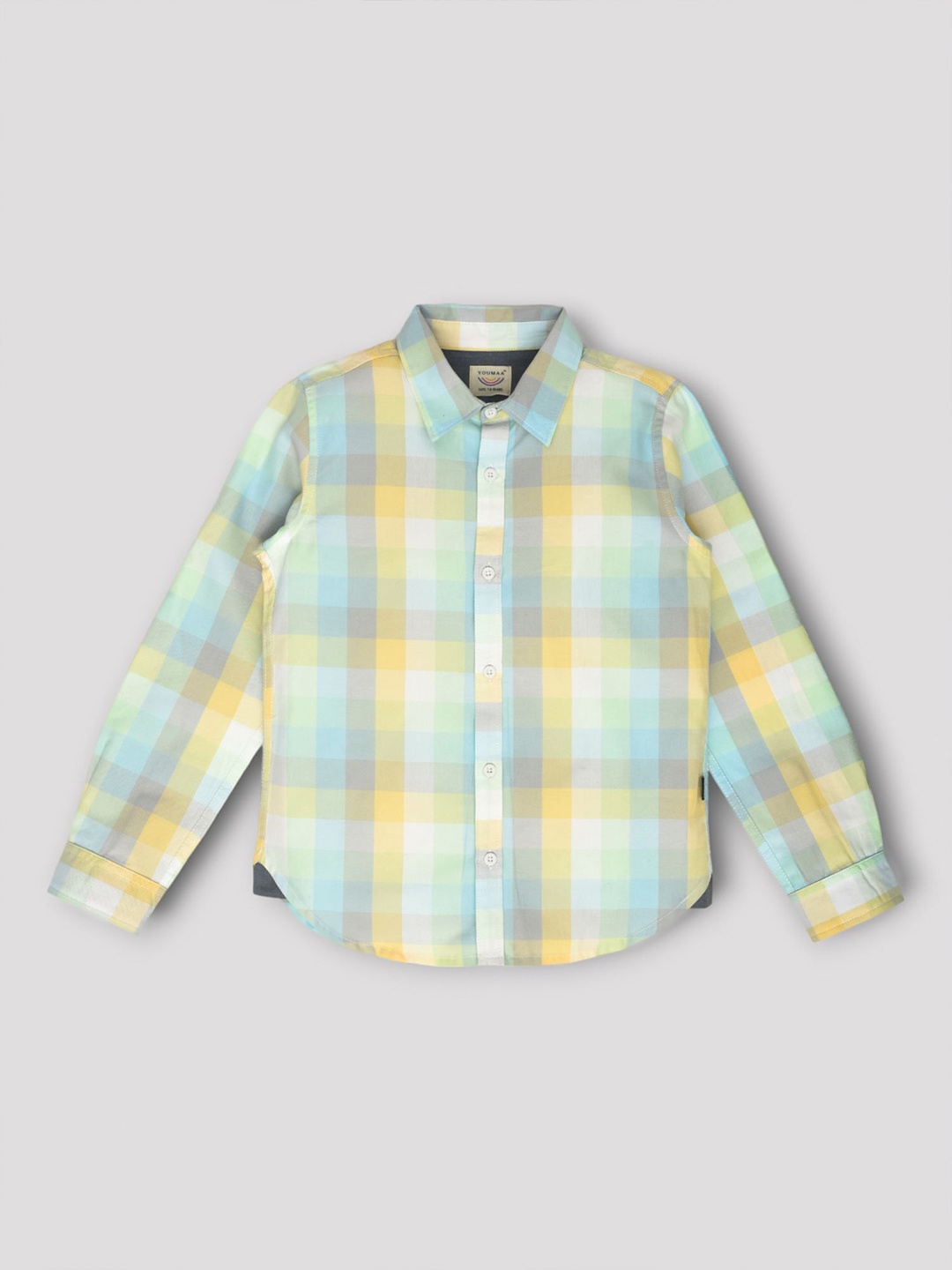 

YOUMAA Boys Comfort Cutaway Collar Tartan Checked Cotton Casual Shirt, Blue