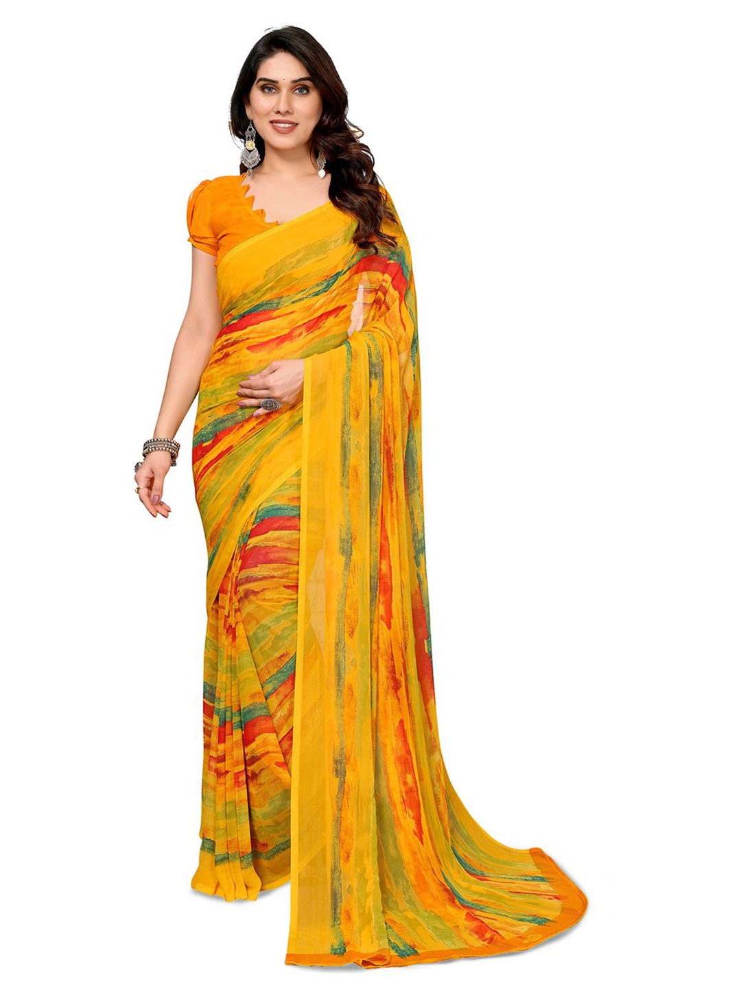 

ANAND SAREES Abstract Printed Saree, Yellow