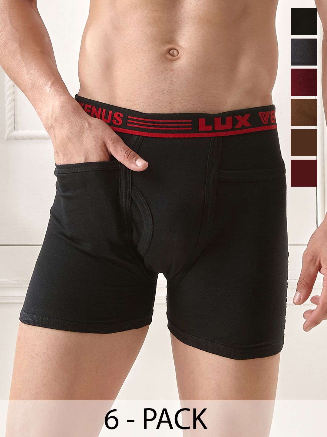 

LUX VENUS Pack of 6 Assorted Men Cotton Pocket Trunk NW1_VENUS_PKT_DRW_AST_105_6PC