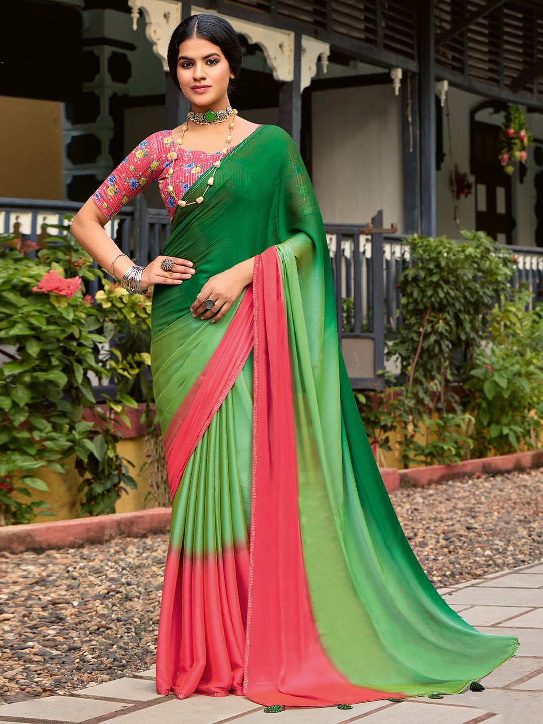 

Saree mall Ombre Dyed Sarees, Green