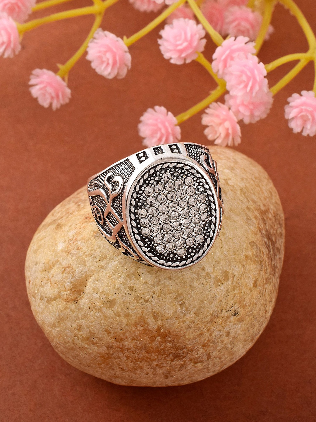 

MEMOIR Silver-Plated Cubic Zirconia Oxidised Finger Ring