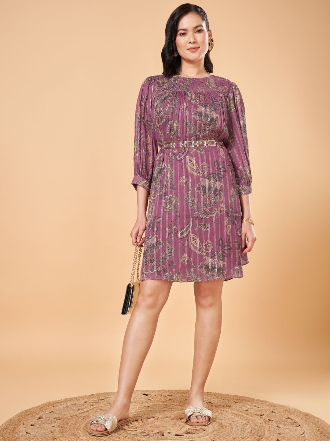 

Marigold Lane Women Printed Three-Quarter Sleeves Dress, Mauve