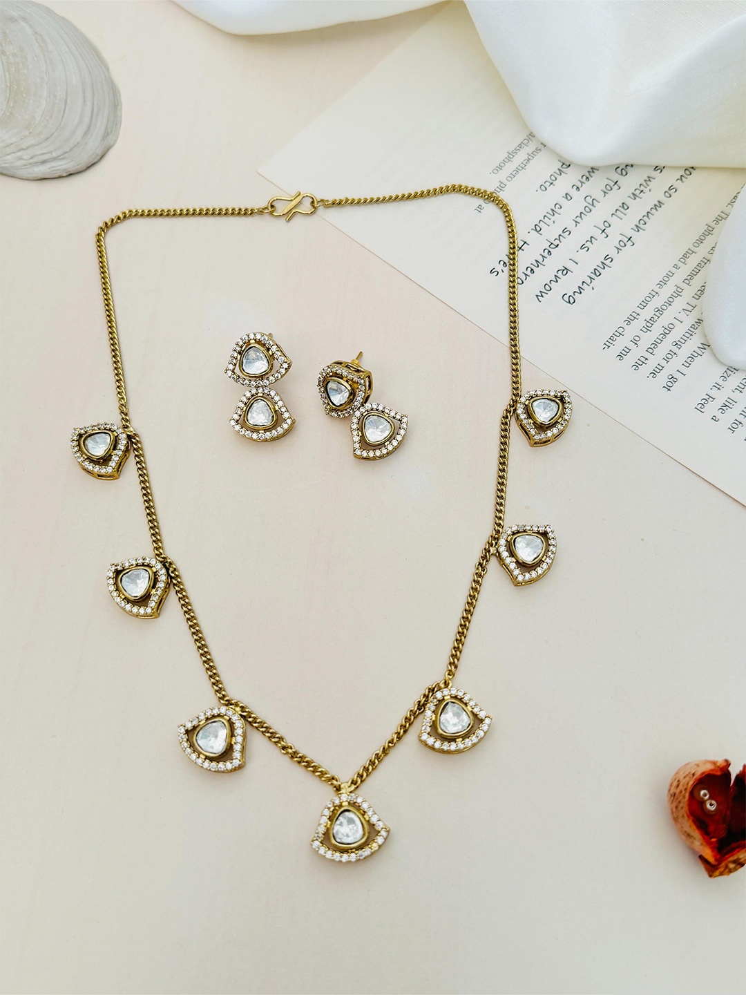 

ABDESIGNS Gold-Plated Kundan-Studded Necklace and Earrings