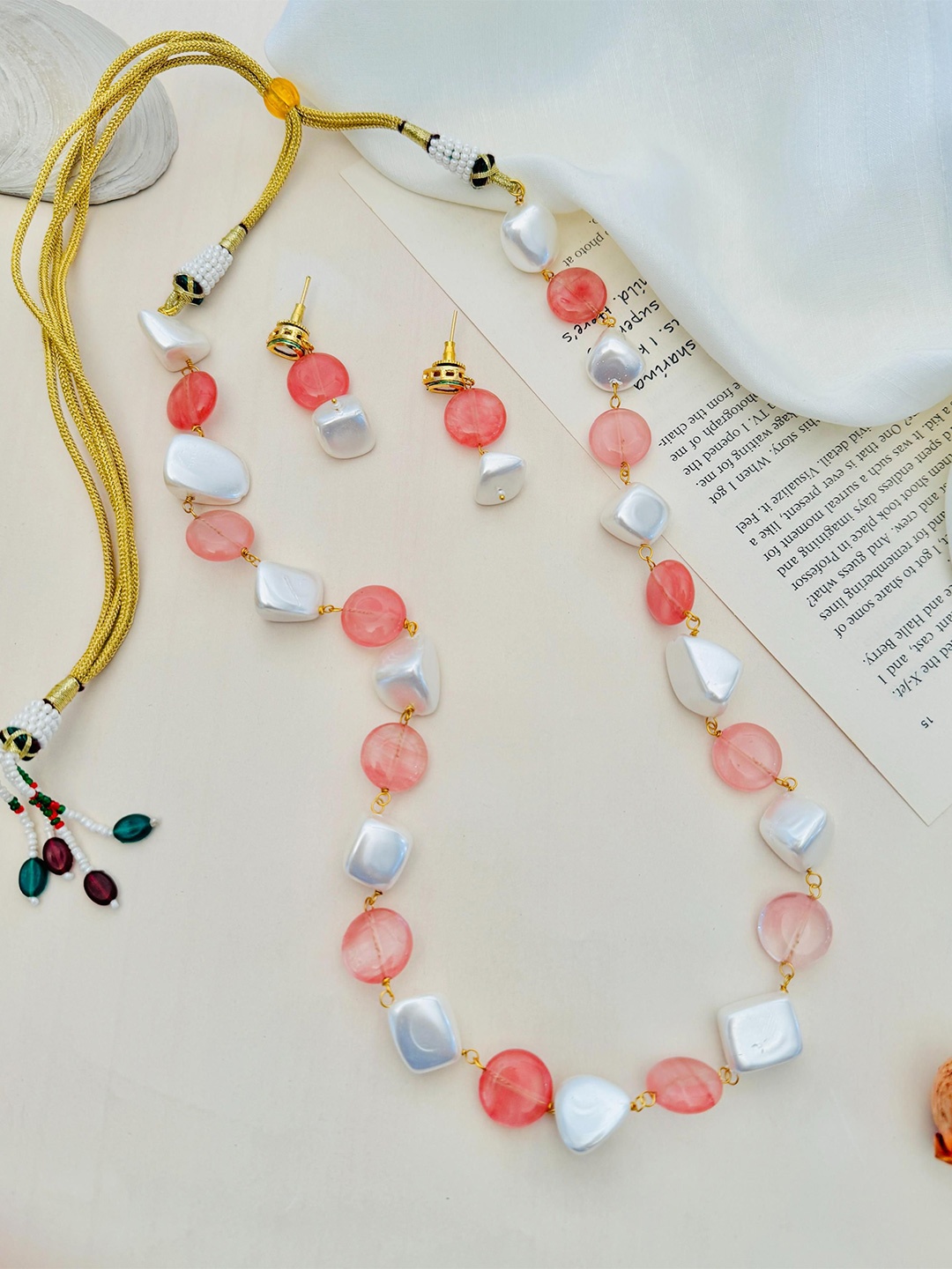 

ABDESIGNS Gold Plated Stone-Studded & Beaded Necklace and Earrings
