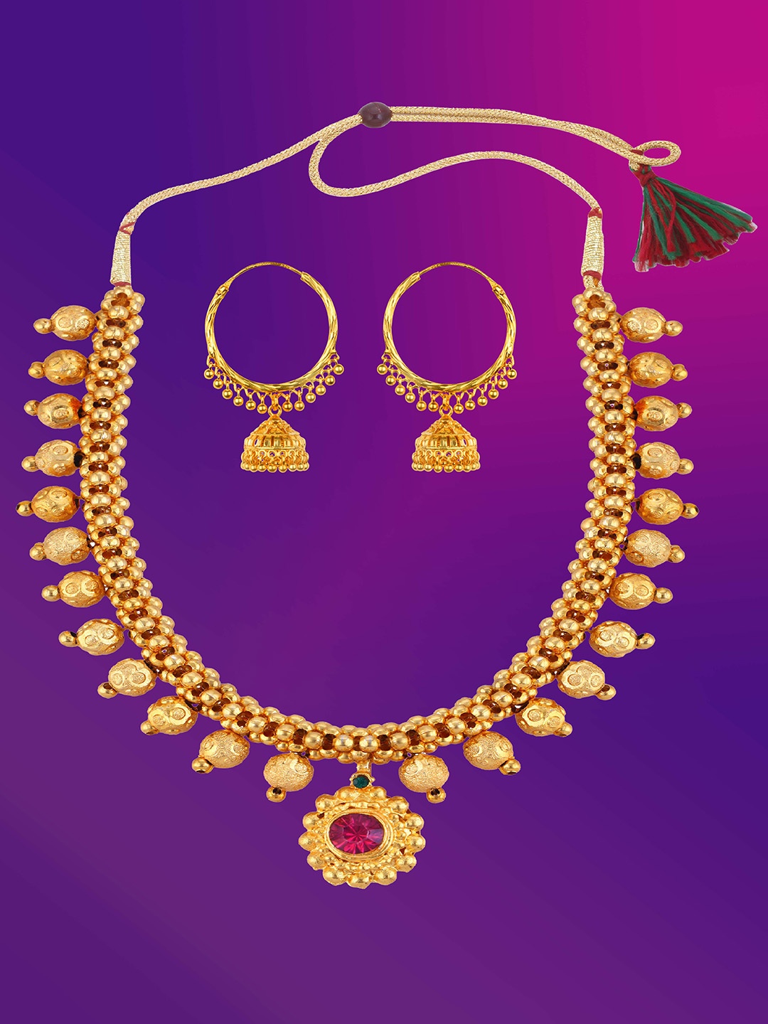 

Lila Gold-Plated Stone-Studded & Beaded Jewellery Set