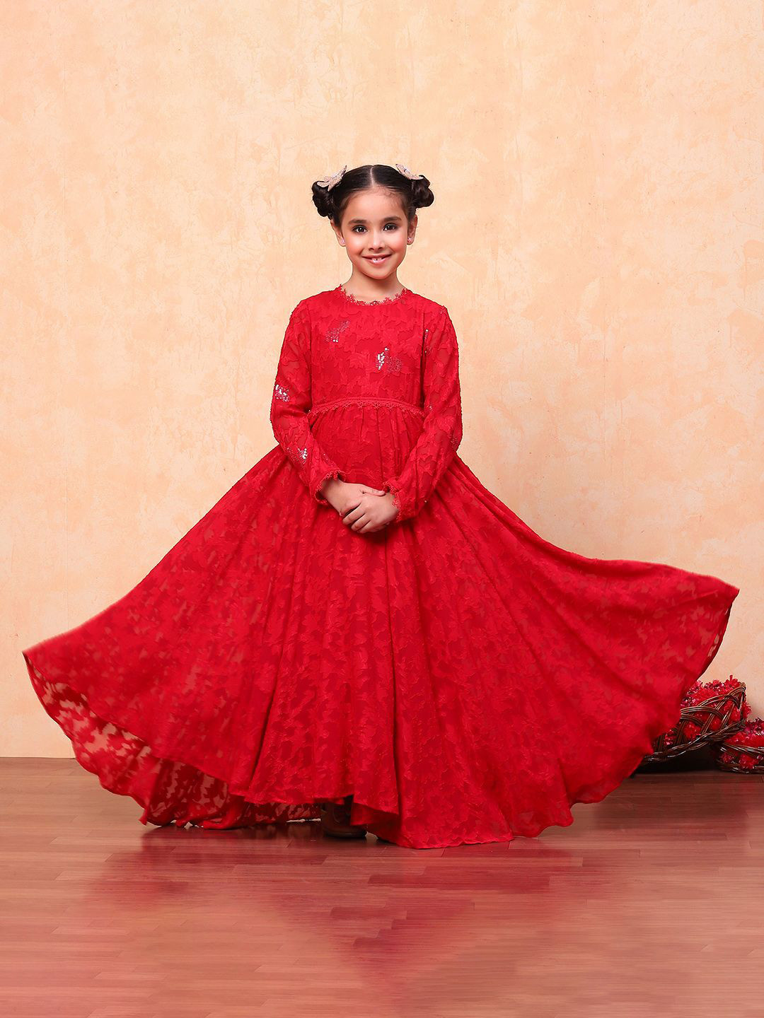 

Biba Girls Round Neck Maxi Dress, Red