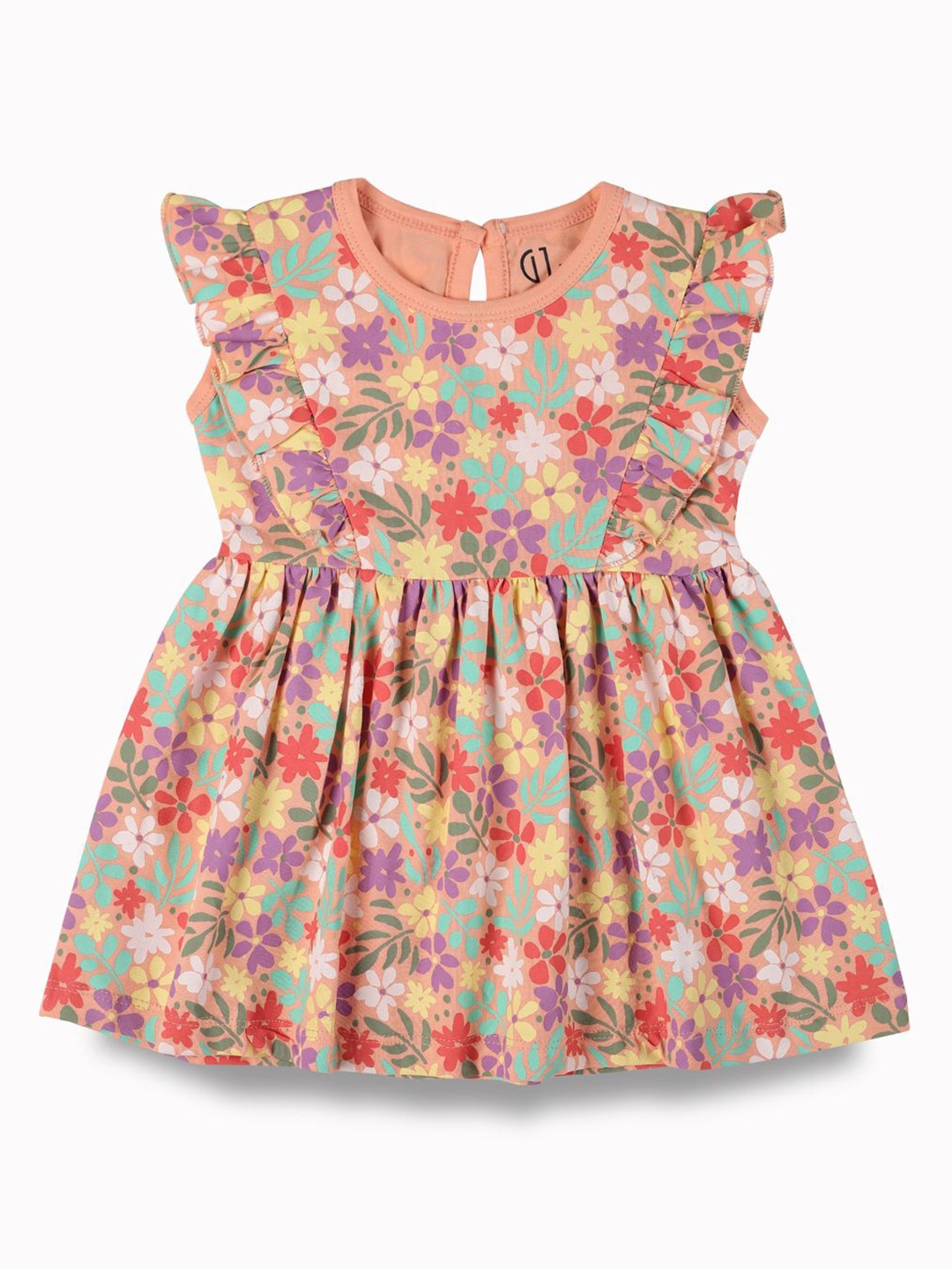 

GJ baby Girls Floral Printed Ruffled Fit & Flare Dress, Peach