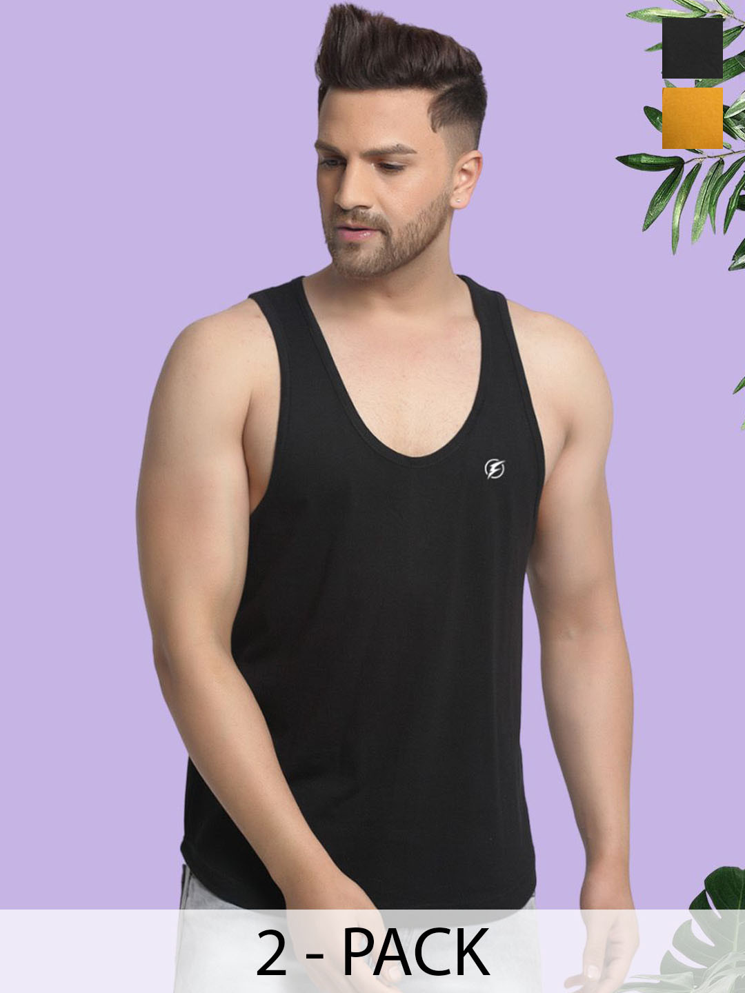 

Friskers Men Pack Of 2 Pure Cotton Gym Vests C-01-26, Black
