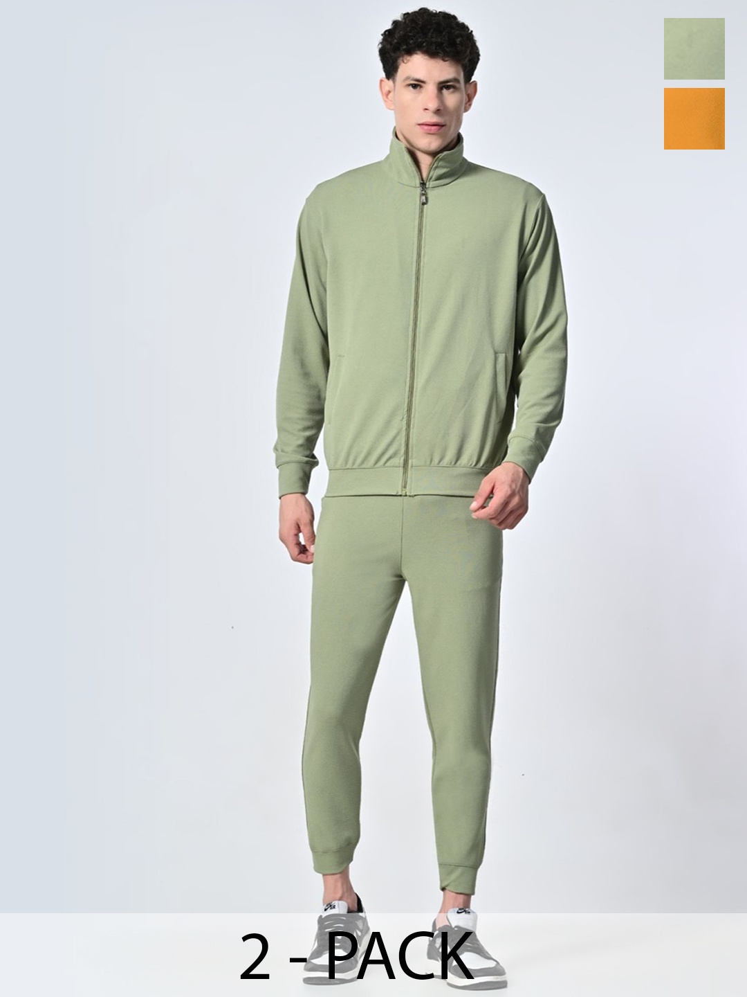 

BAESD Pack Of 2 Men Mock Collar Long Sleeves Tracksuits, Mustard