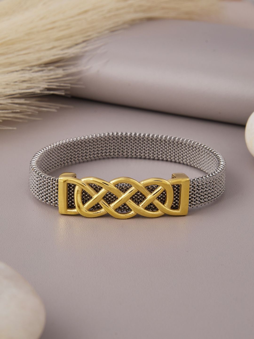 

PYLON Men Gold-Plated Stainless Steel Link Bracelet, Silver