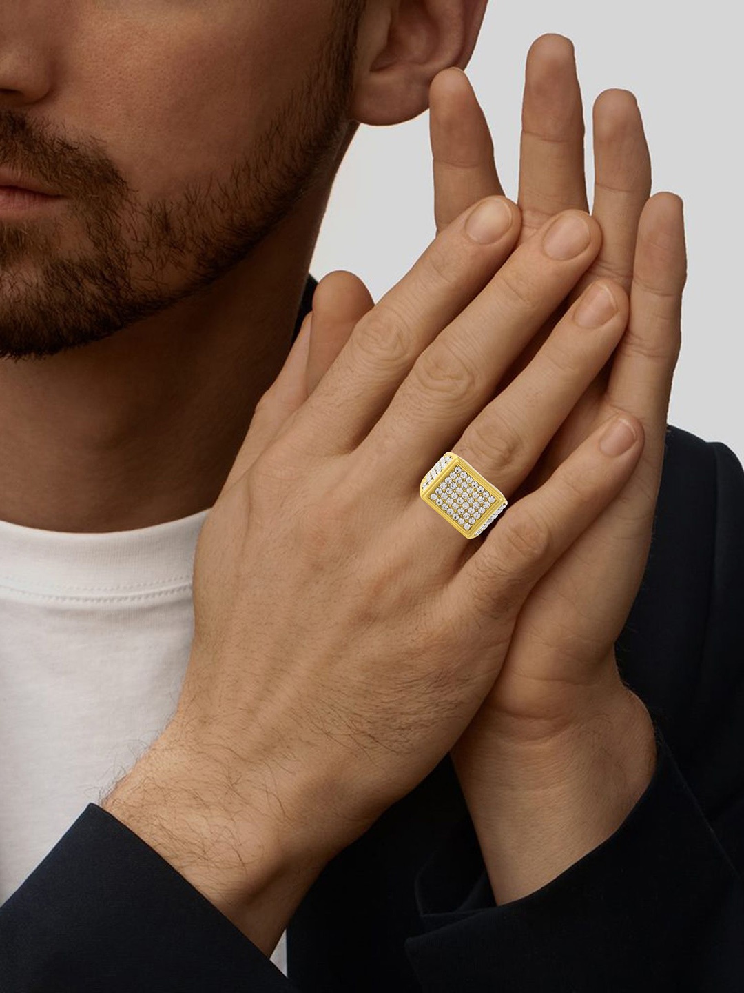 

MEMOIR Men Gold-Plated Cubic Zirconia Studded Finger Ring
