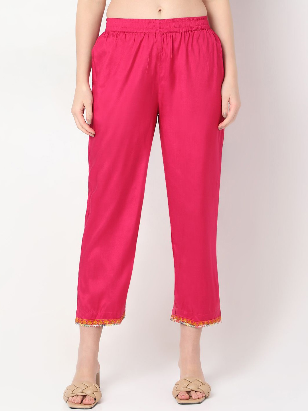 

Ethnicity Women Straight Fit Trousers, Pink