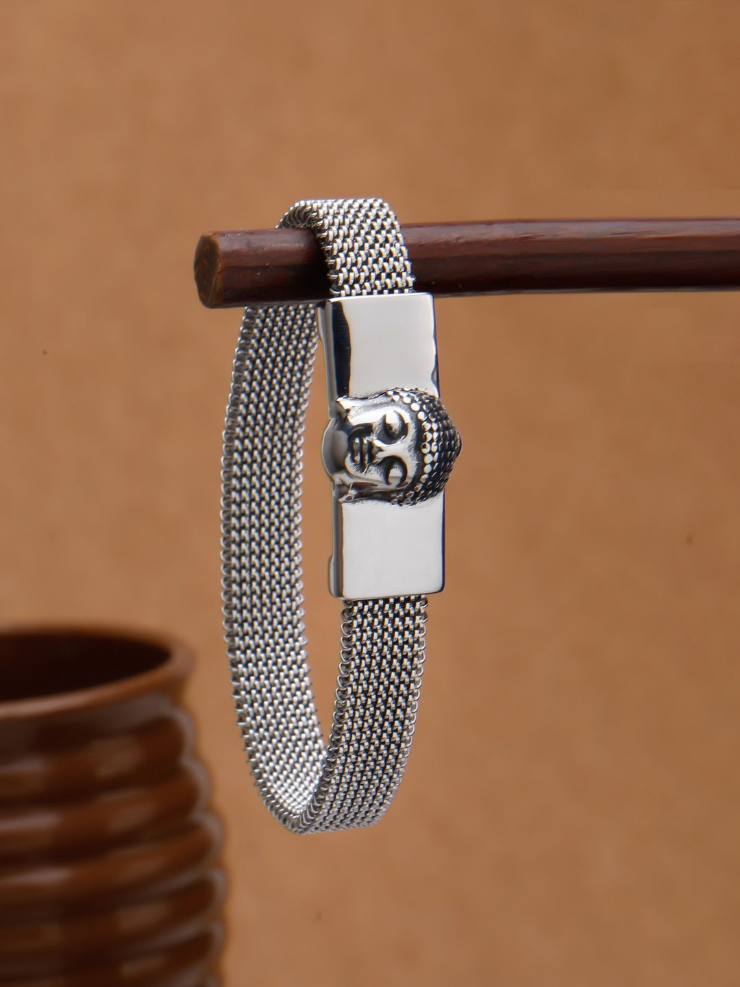 

PYLON Men Stainless Steel Wraparound Bracelet, Silver