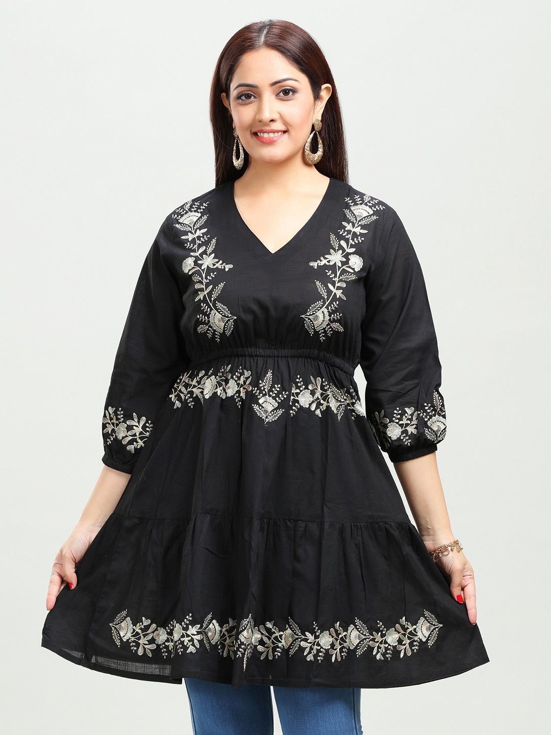 

COTTON CULTURE Women Embroidered Pure Cotton Tunic, Black