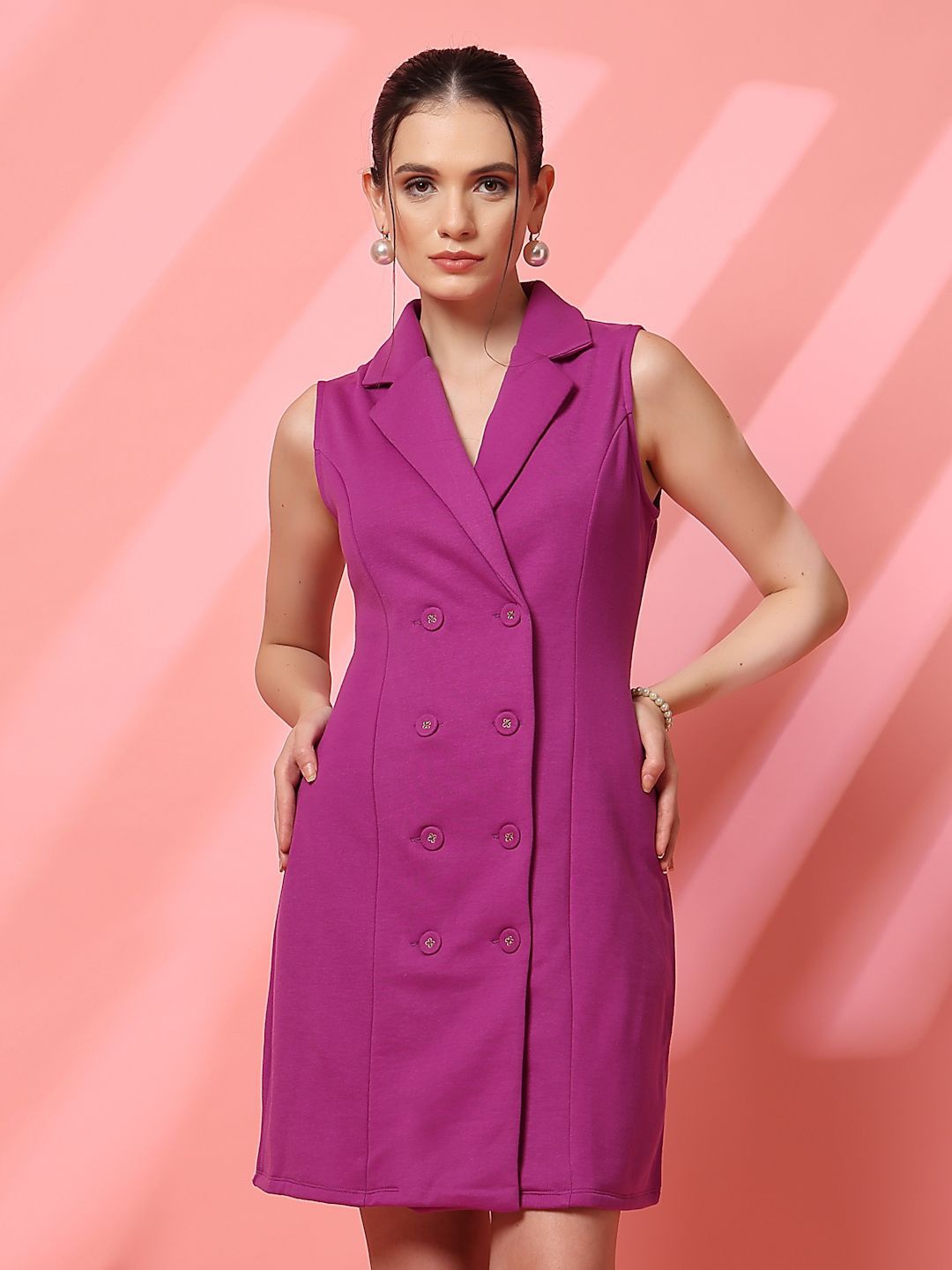 

STYLECAST X KASSUALLY Solid Shirt Collar Blazer Dress, Purple
