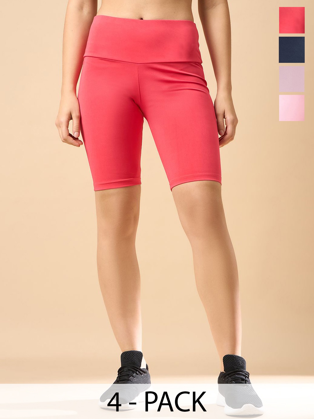 

COLOR CAPITAL Women Pack of 4 Ankle-Length Fly Dry Cycling Shorts, Multi