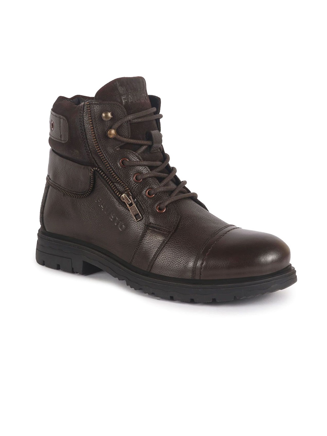 

FAUSTO Men Block Heeled Biker Boots, Brown
