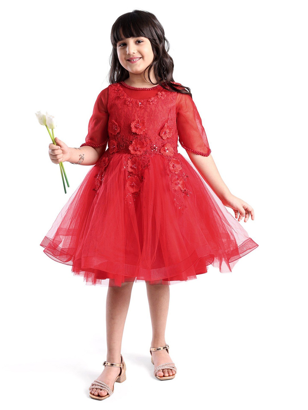 

Mark & Mia Girls Self Design Fit and Flare Dress, Red