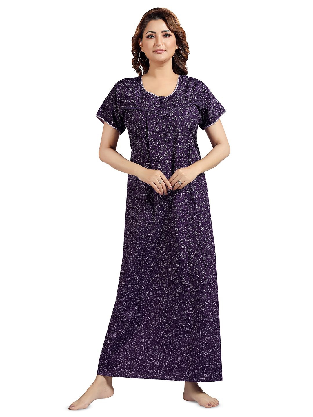 

NIGHT QUEEN Printed Maxi Nightdress, Purple