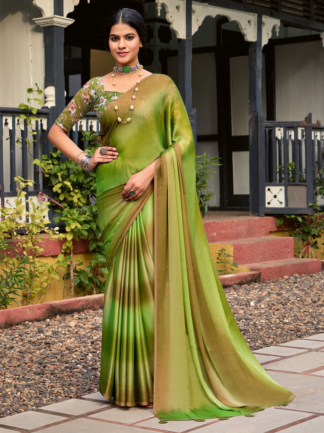 

Saree mall Ombre Ethnic Embellished Sequinned Sarees, Green