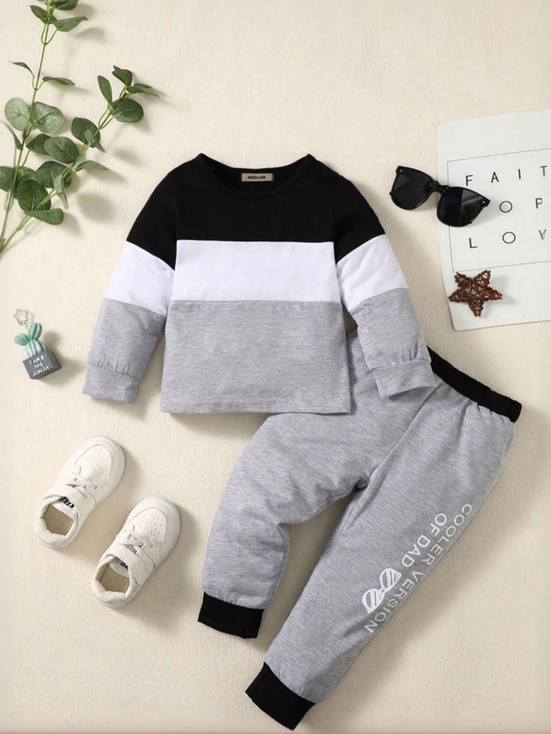 

INCLUD Boys Colourblocked Sweatshirt with Trackpant, Grey