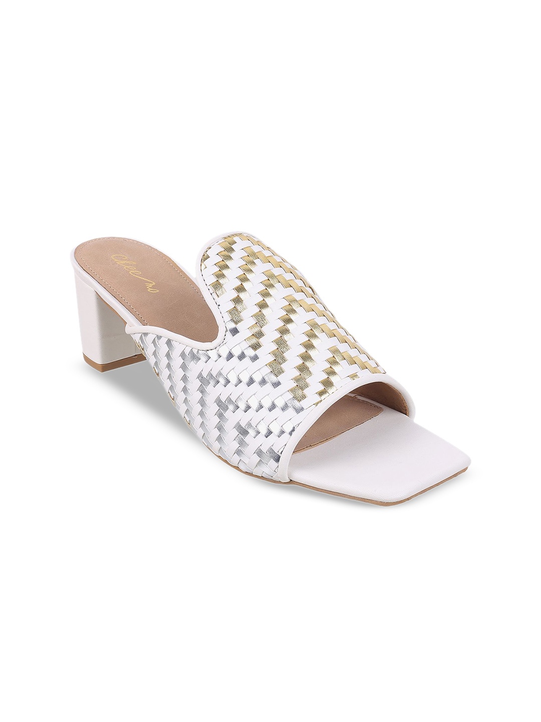 

Cheemo Women Striped Ethnic Block Mules, White