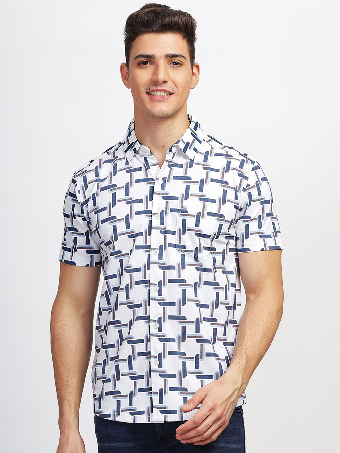 

BULLMER Geometric Printed Short Sleeves Shirt With Trousers, Blue