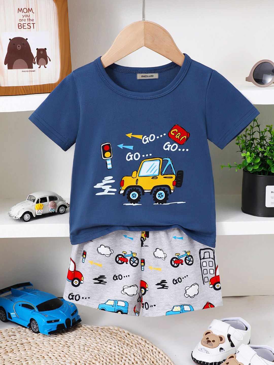 

INCLUD Boys Graphic Printed T-shirt With Shorts, Blue