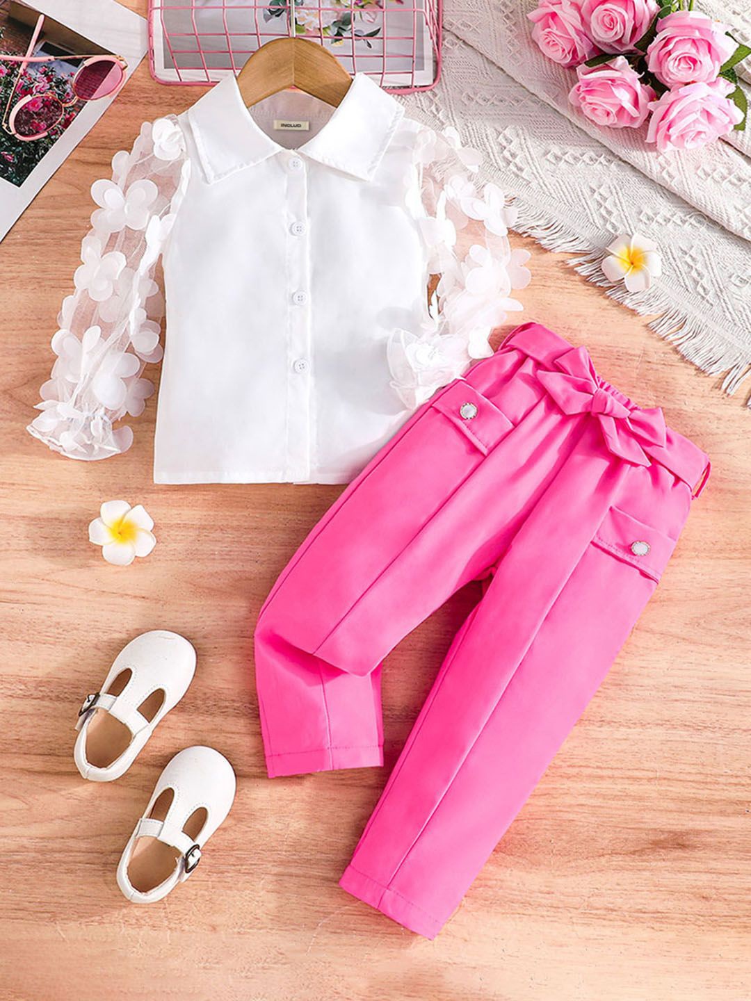 

INCLUD Girls Applique Shirt with Trousers Clothing Set, Pink