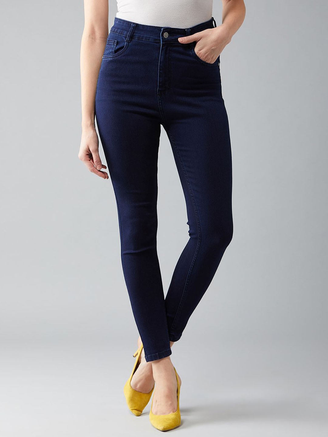 

DOLCE CRUDO Women Skinny Fit High-Rise Stretchable Jeans, Navy blue