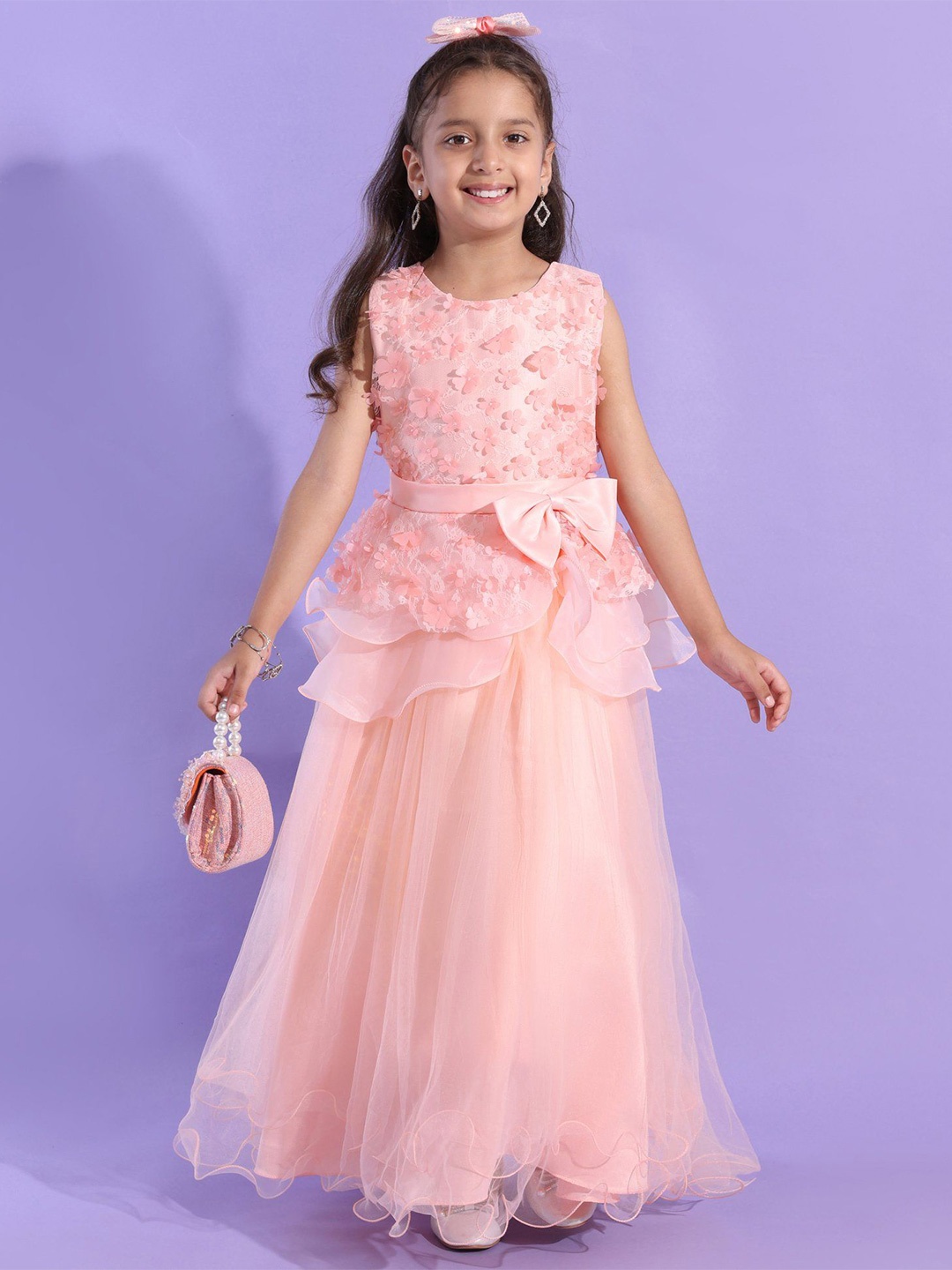 

Mark & Mia Girls Self Design Fit & Flare Maxi Dress, Pink