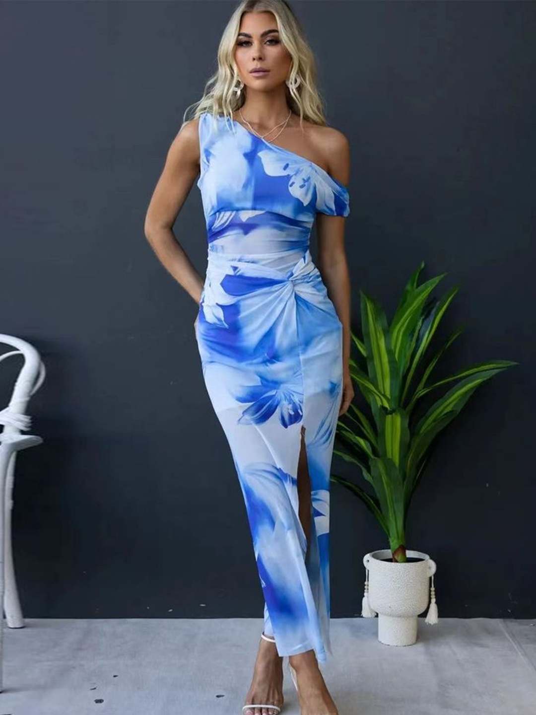 

LULU & SKY Floral Print Sheath Maxi Dress, Blue