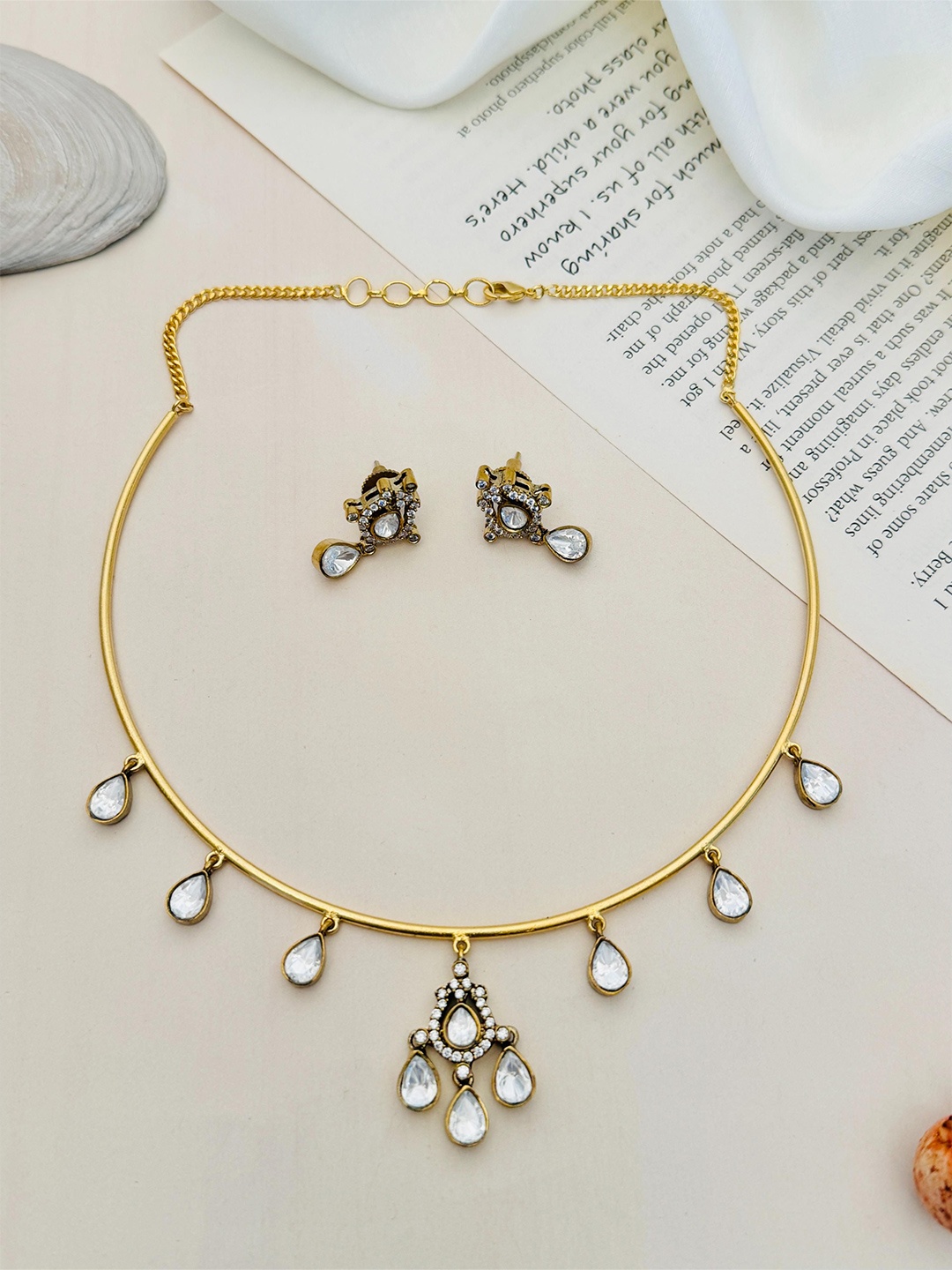 

ABDESIGNS Gold-Plated American Diamond-Studded Hasli Jewellery Set