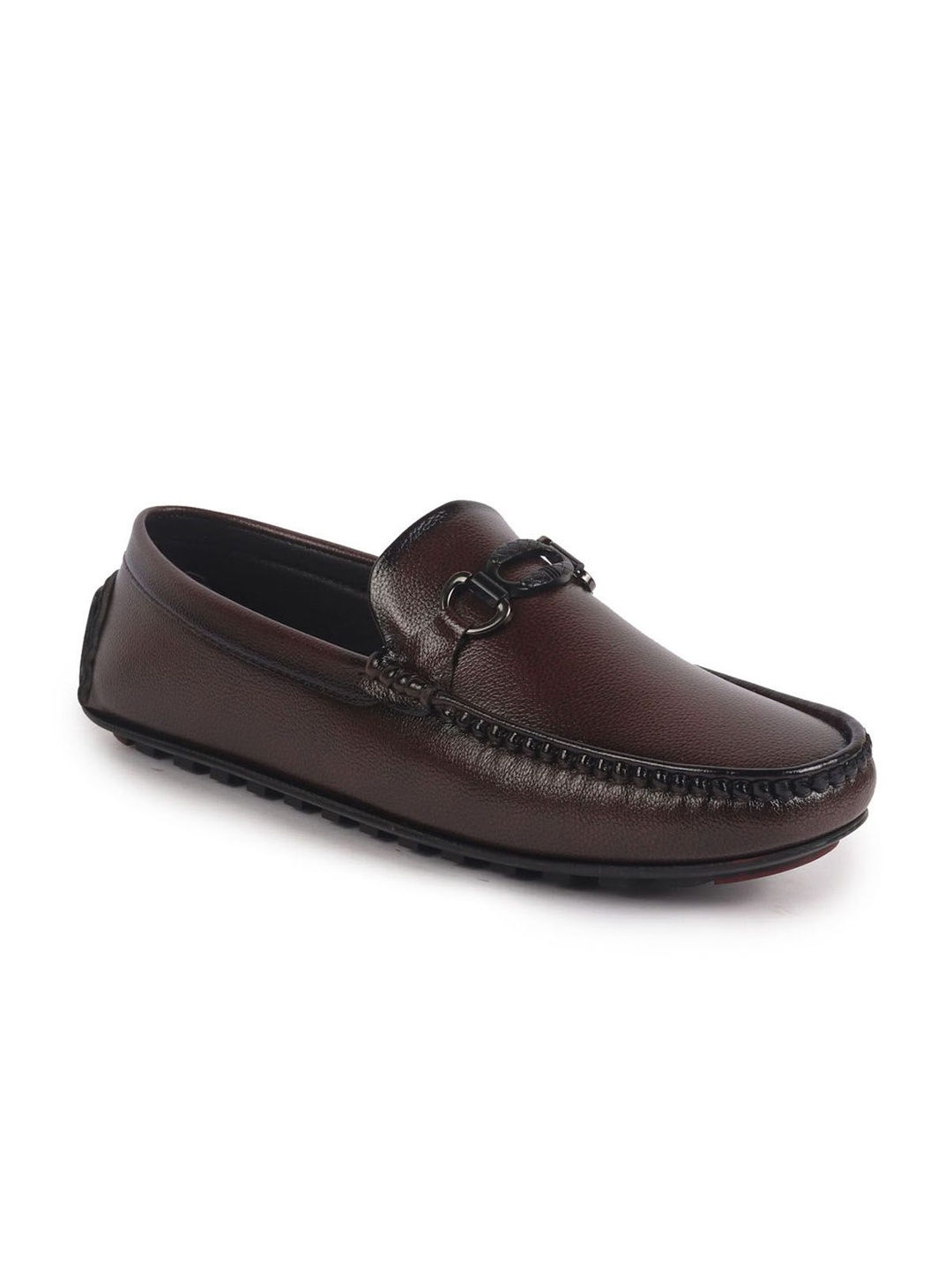 

FAUSTO Men Slip-On Round Toe PU Loafers, Maroon