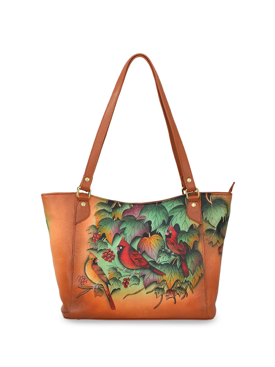 

Anuschka Women Floral Printed Structured Leather Shoulder Bag, Brown