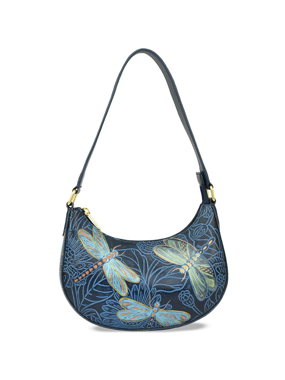 

Anuschka Women Graphic Printed Half Moon Leather Shoulder Bag, Blue