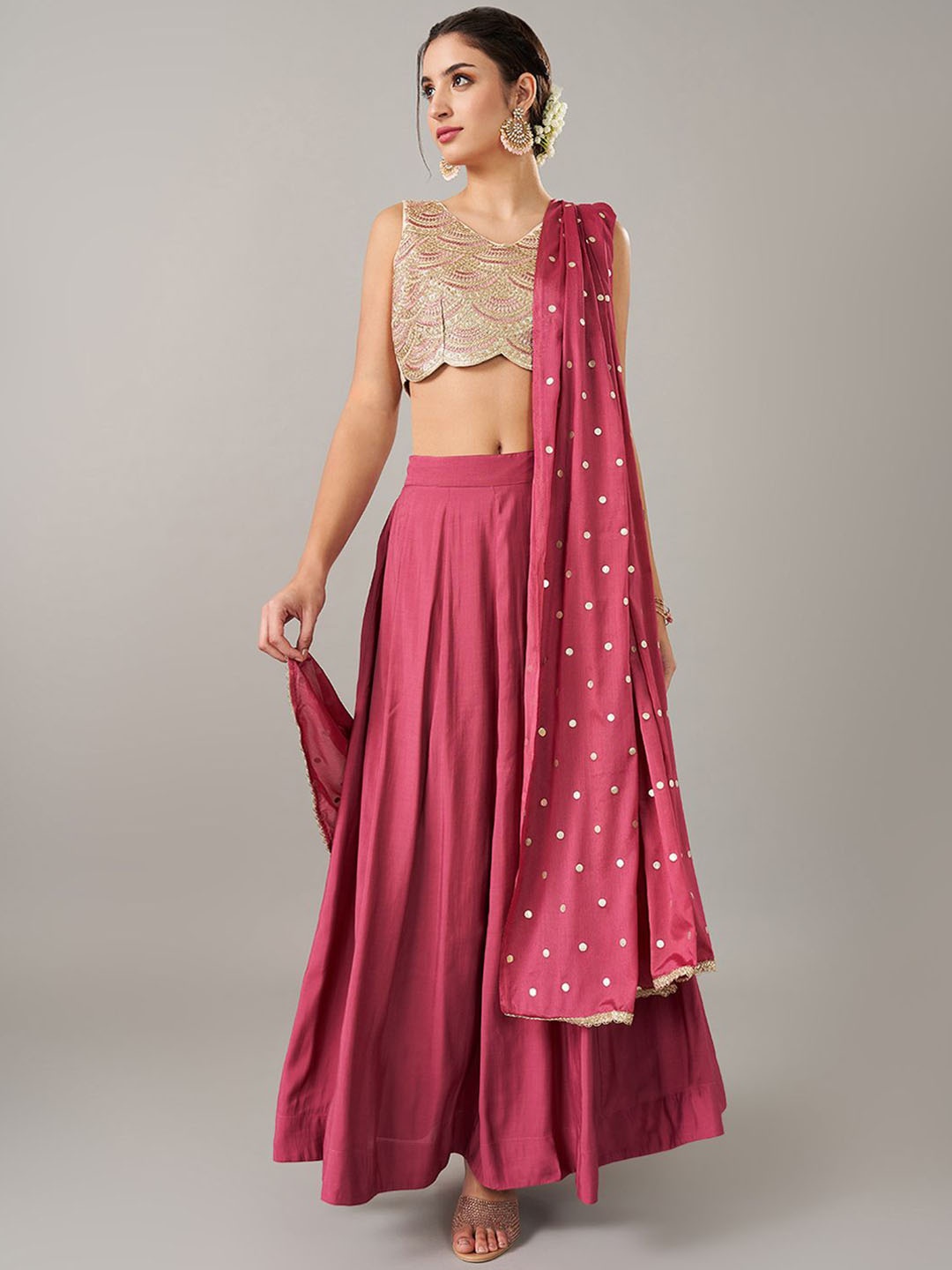 

RANGMANCH BY PANTALOONS Embellished Sequinned Ready to Wear Lehenga & Blouse With Dupatta, Pink