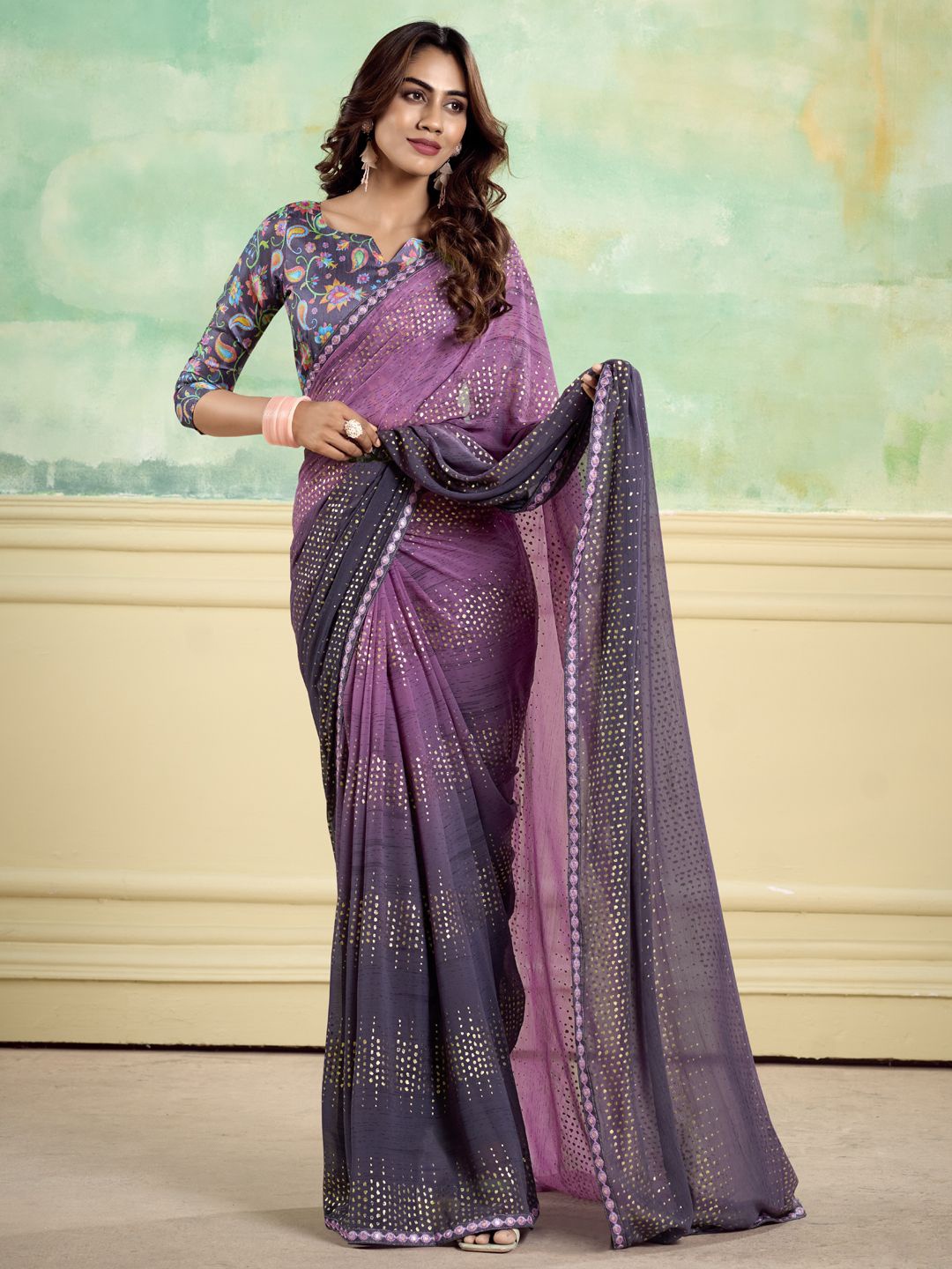

CHUDIYA womens Pure Georgette Saree, Purple