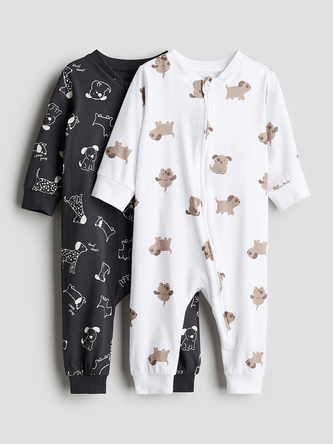 

H&M 2-pack Patterned Cotton Pyjamas, Grey