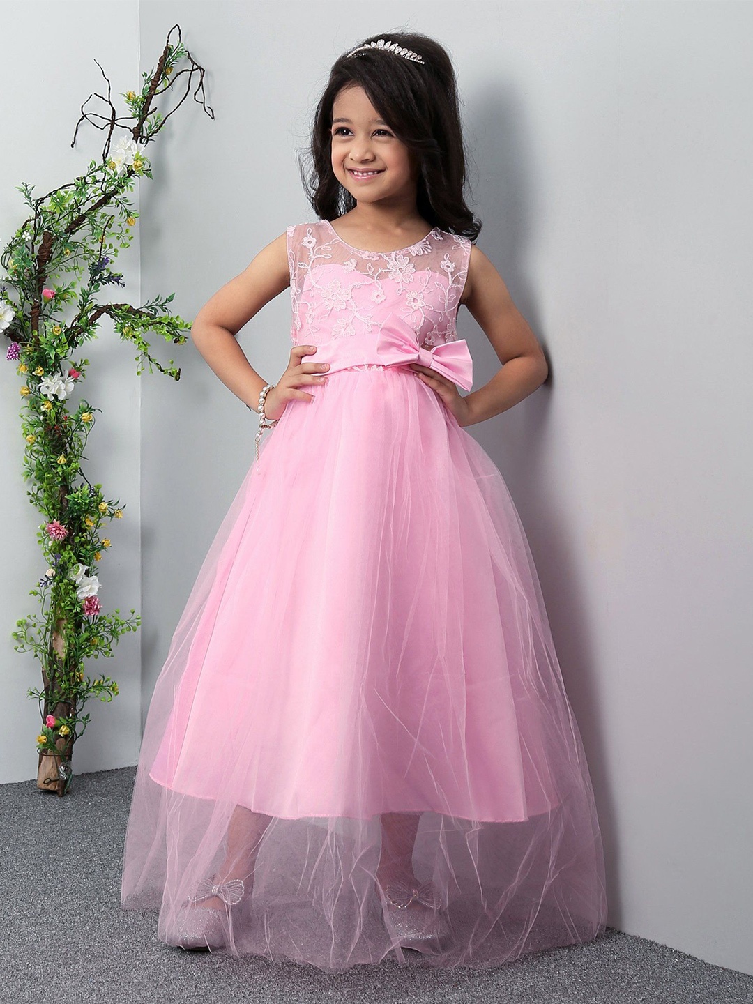 

Mark & Mia Girls Sleeveless Party Wear Solid Frock, Pink