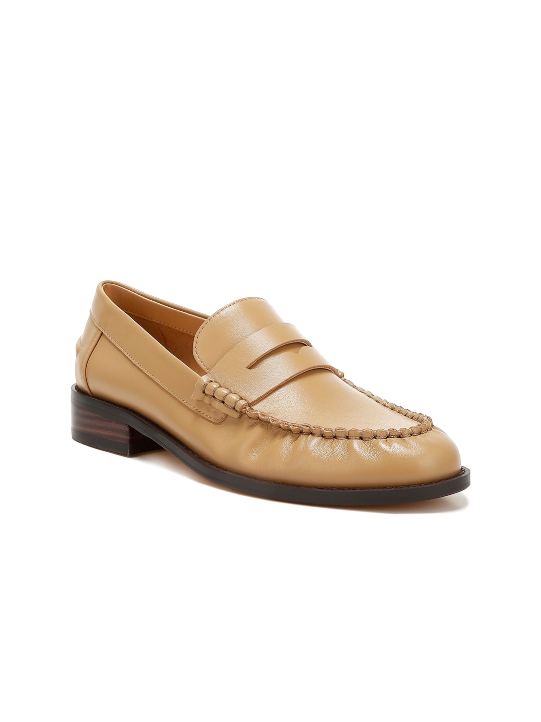

RAG & CO Women Leather Slip-On Loafers, Beige