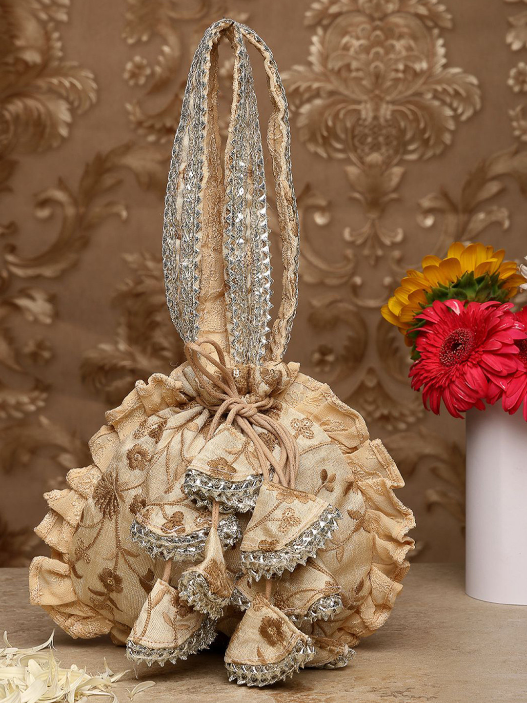 

Dhrohar Embellished Potli Clutch, Beige
