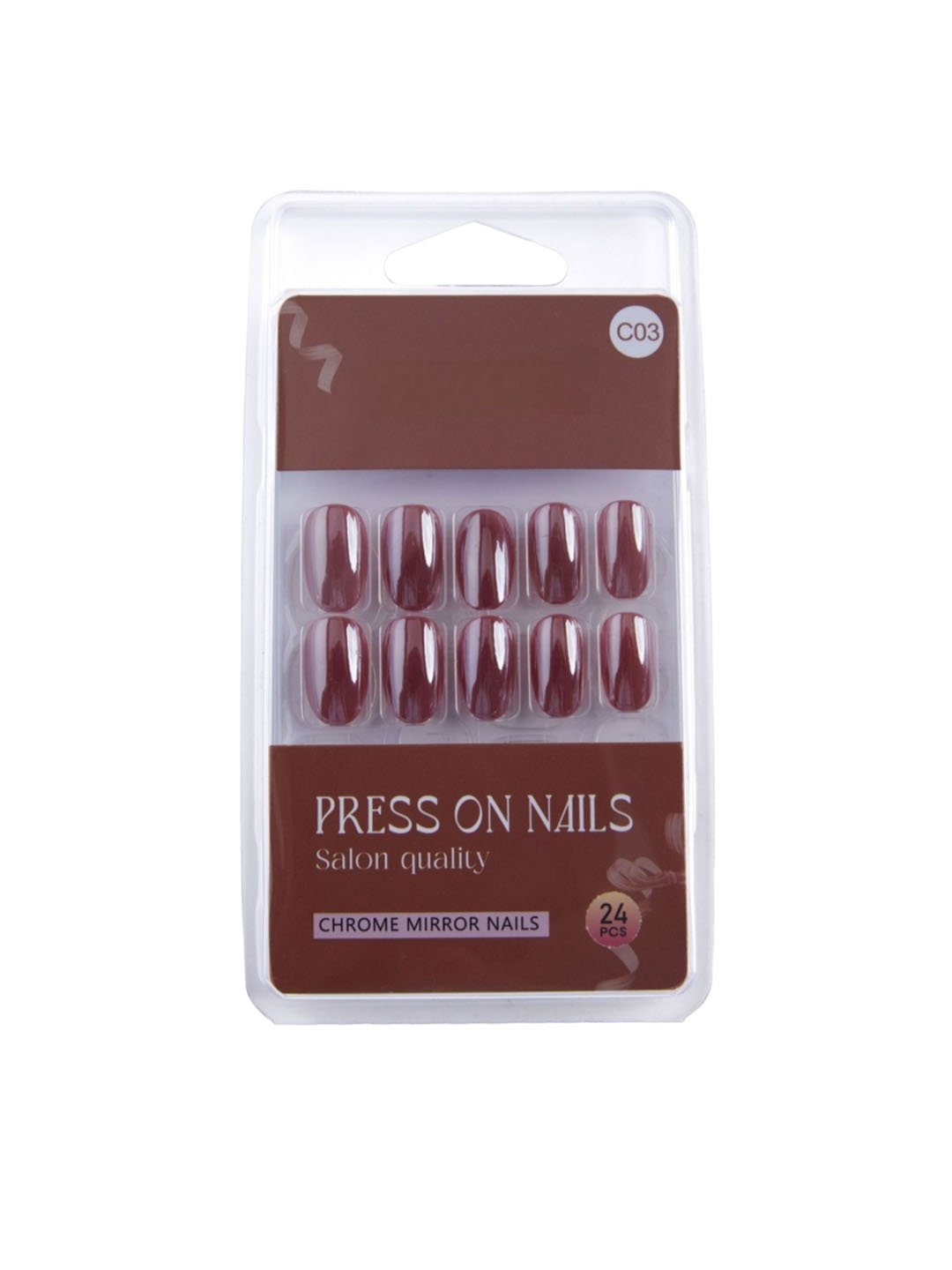 

RANORE 24 Pieces Chrome Mirror Press On Nails - C03, Maroon