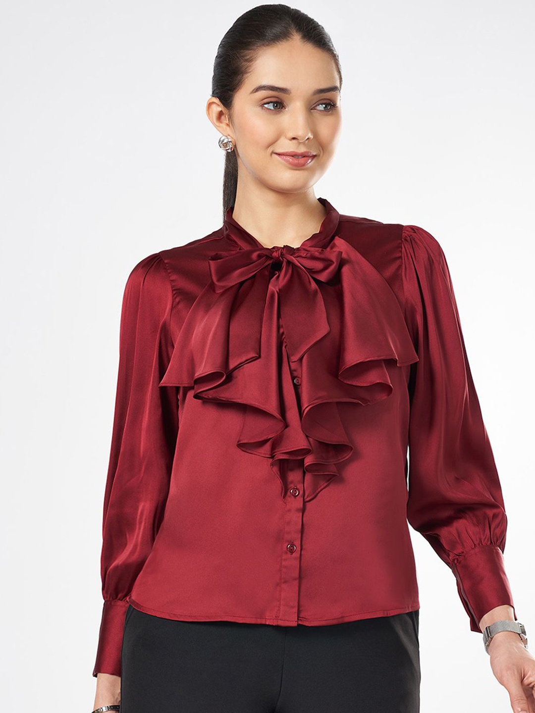 

Annabelle by Pantaloons Women Tie-Up Neck Top, Maroon