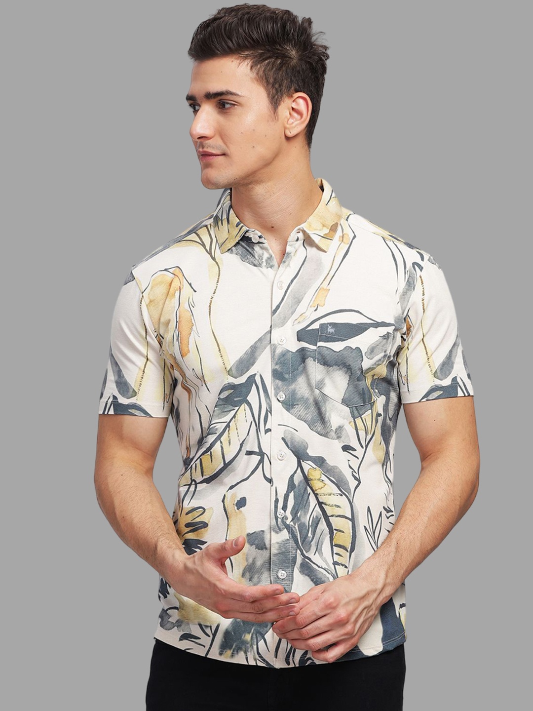 

BULLMER Floral Printed Short Sleeves Shirt With Trousers, Beige