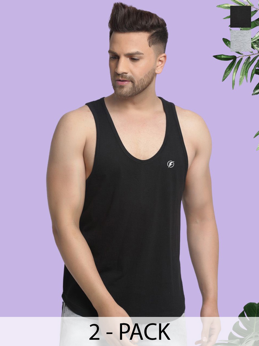 

Friskers Men Pack Of 2 Cotton Gym Vests VAN, Black