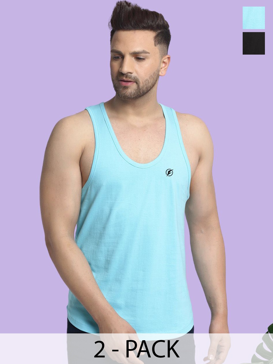 

Friskers Pack Of 2 Men Anti-Bacterial Cotton Innerwear Vests, Black